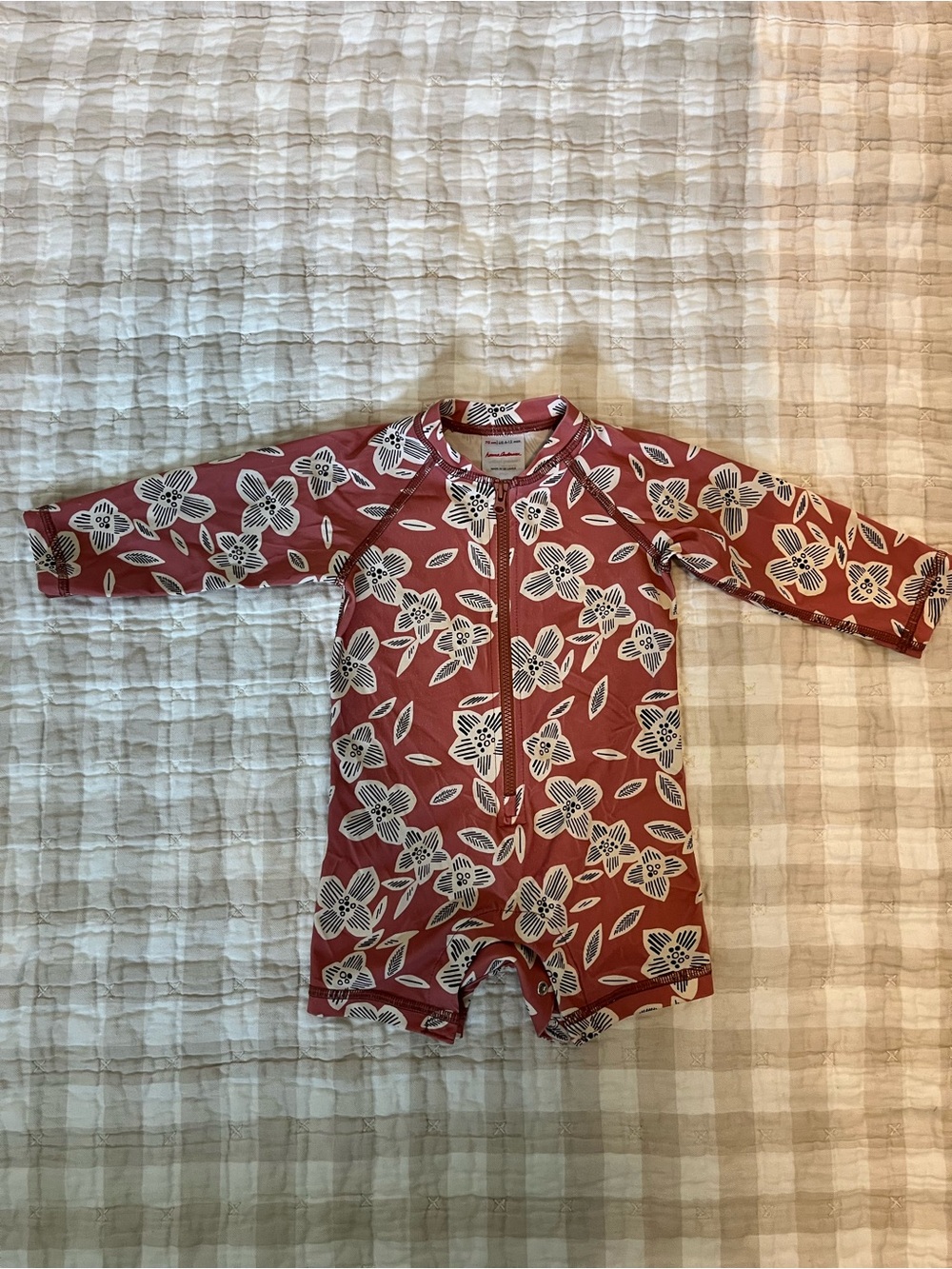 Hanna Andersson Pink Floral Zip-Front Rash Guard Romper